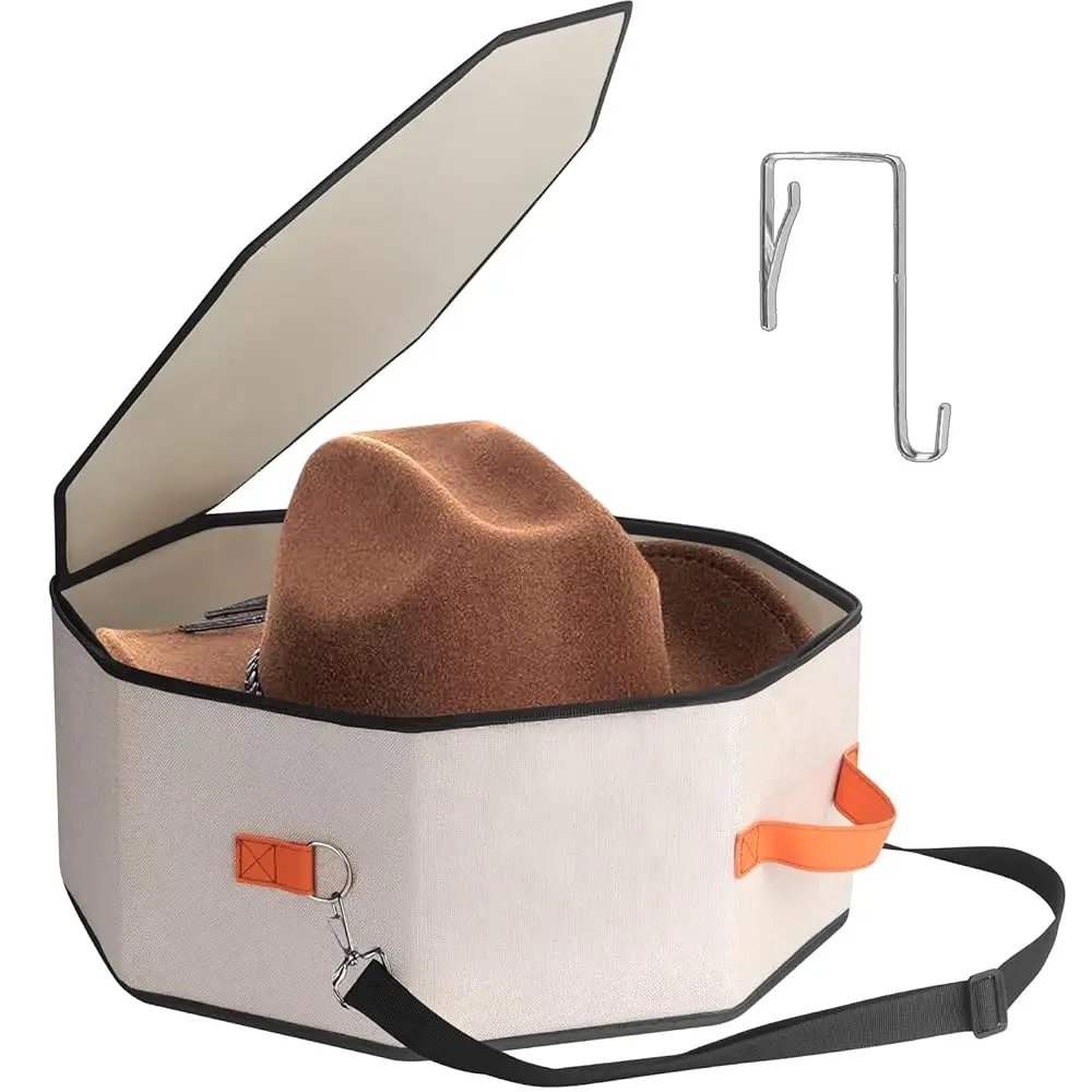 

Коробка для хранения шляп для женщин и мужчин, жесткая коробка для шляп с 1 дверцей и крючком, органайзер для шляп, коробка для ковбойских шляп для путешествий, Hat B