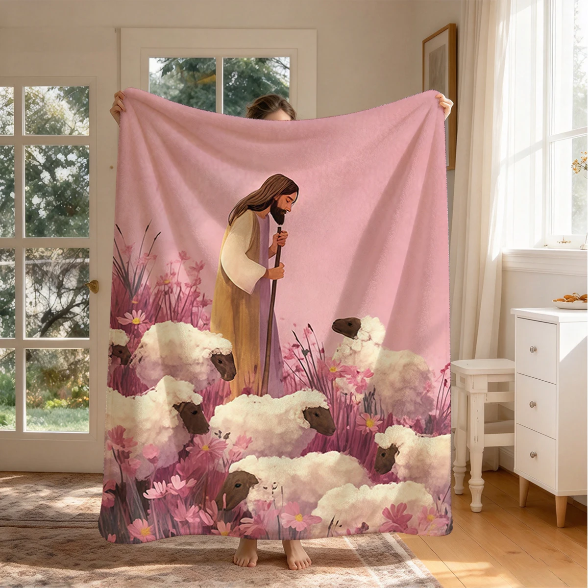 Gentle Shepherd Flannel Blanket Warm Soft Halloween Christmas Couch Warm Cozy Decorative Decor Gift for All Season