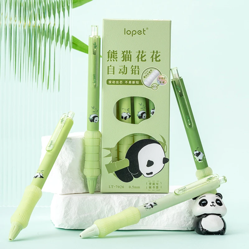 4 Pcs/Set Kawaii Panda Automatic Pencil Cute 0.5mm Black Lead Soft Touch Writing Mechanical Pencils Student School Stationery