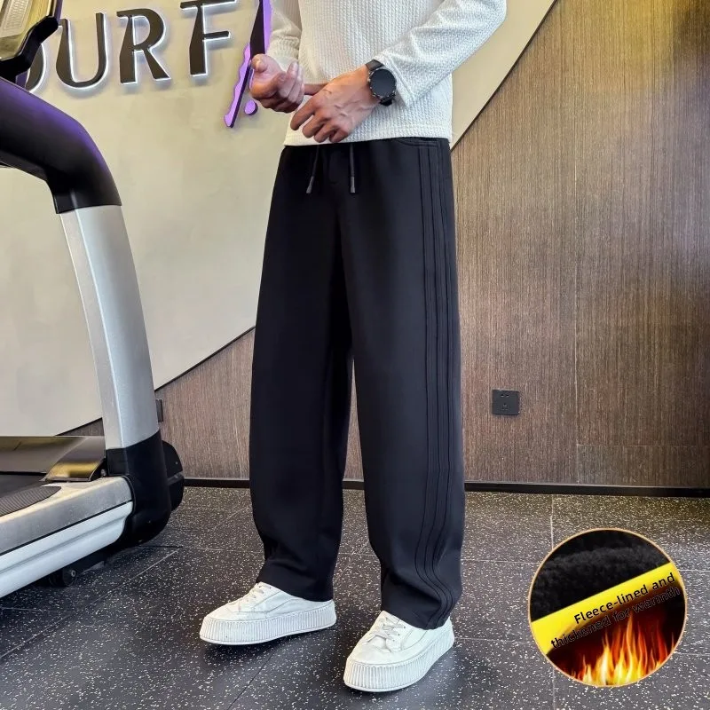 

Мужские свободные повседневные брюки с широкими штанинами на флисовой подкладке, весенне-осенние, легкие, удобные, дышащие, прямого кроя