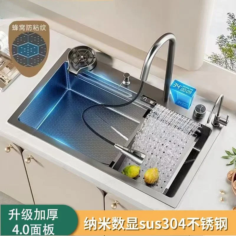 Feiyu Digital Display Knife Holder Kitchen Sink Large Single Slot SUS304 Stainless Steel Thickened Dishwashing Sink Basin Sink