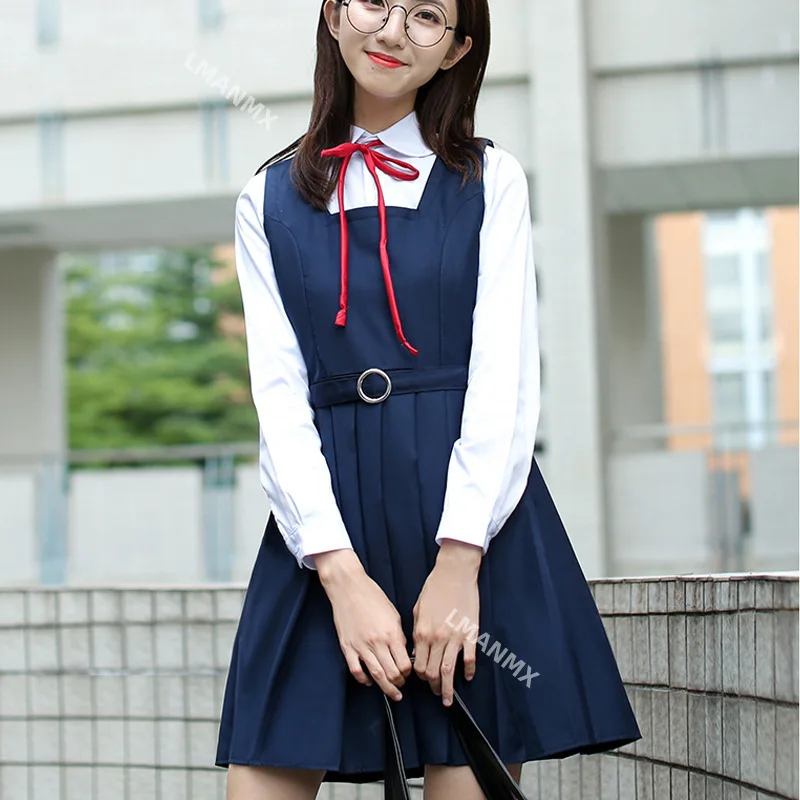 Japanese class uniform, school uniform, student uniform, corner placket, female white shirt sailor suit tank top dress dress set