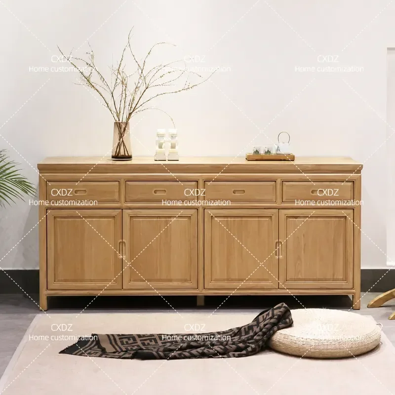 New Chinese Style Solid Wood Dining Side Cabinet Tea Storage Entryway Console Antique Home Decor Customizable Furniture
