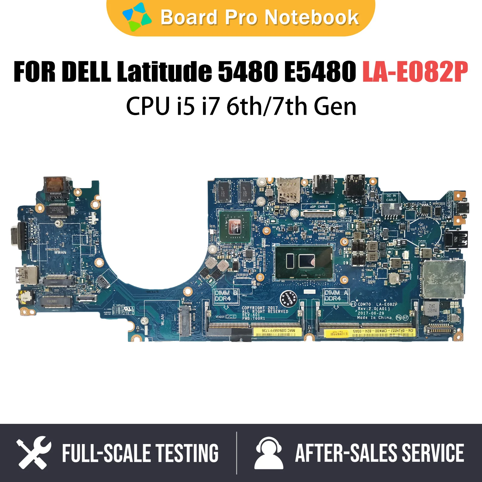 

Laptop Mainboard For DELL Latitude 5480 E5480 0RY08D 0YYRGW 0VD6TR LA-E082P Notebook Motherboard with I5 I7 6th 7th Gen CPU V2G