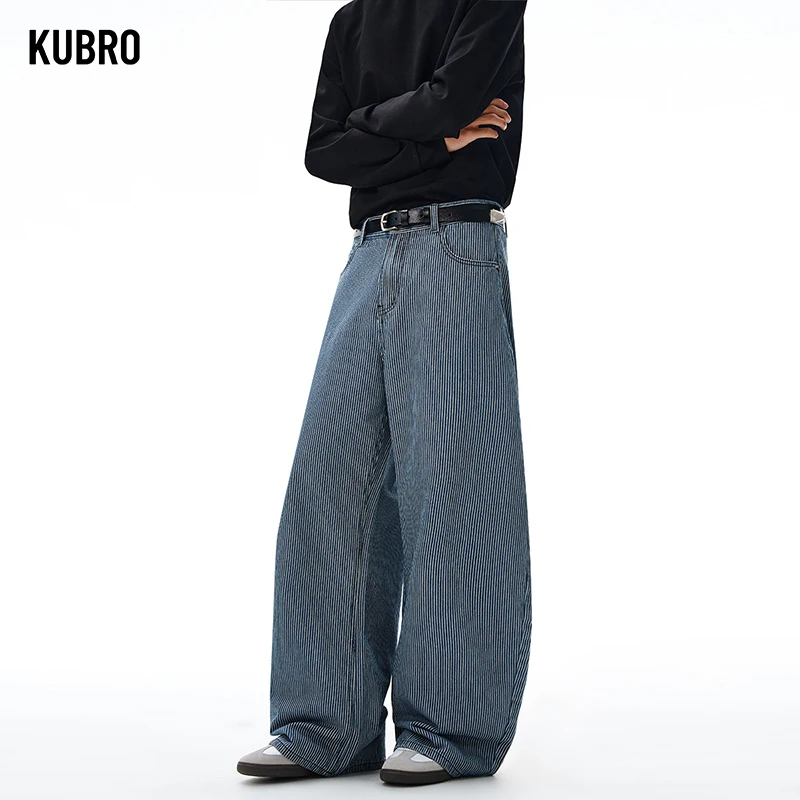 الرجعية مخطط سراويل تقليدية للرجال 2025 الخريف الشتاء فضفاضة تناسب بنطال ذو قصة أرجل واسعة الطابق طول تصميم الأزياء الرجال بناطيل كاجوال #2