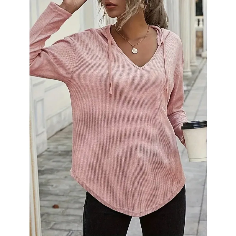 حجم كبير 1XL-5XL المرأة الجديدة الخامس الرقبة طويلة الأكمام هوديي سترة المرأة الرباط البلوز الأعلى