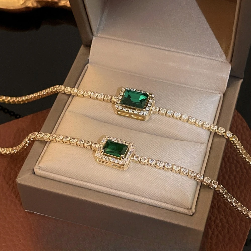 Temperament Luxury Single-row Pavé Square Zircon Flower Link Slider Bracelets for Women Court Style Banquet Party Jewelry Gifts