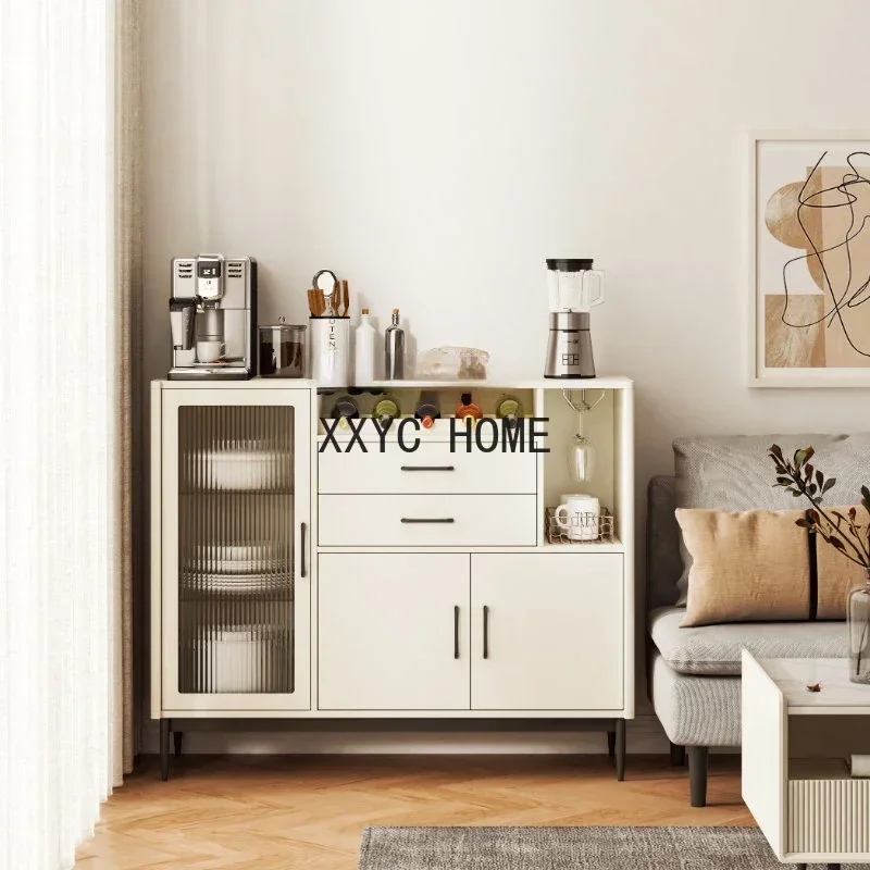 Nordic Sideboard Cabinet Solid Wood Paint Modern Minimalist Wall-Mounted Wine Cabinet High Leg Locker