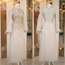 Customized Jersey Beading Feathers Draped Graduation A-line High Collar Bespoke Occasion Gown Midi Dresses