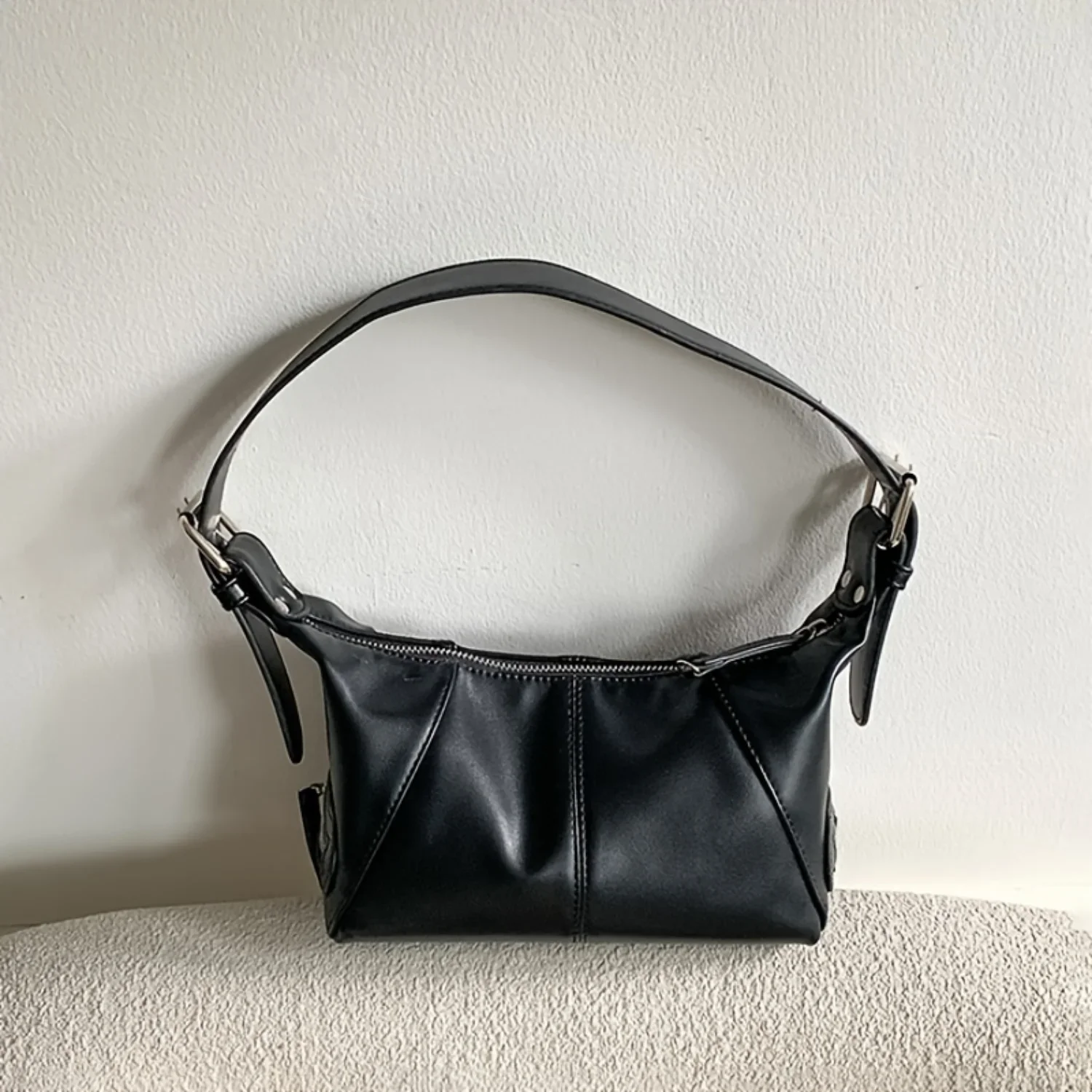 Fashion Solid Color Shoulder Bag, Trendy Faux Leather Purse, Simple Underarm Zipper Satchel Bag