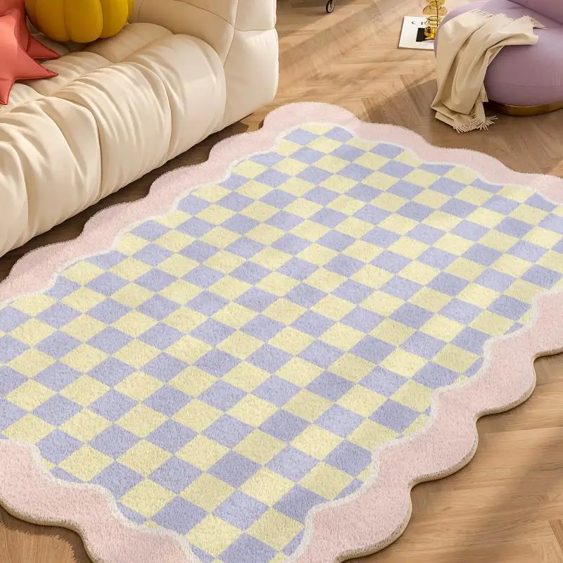 

Living room carpet macaron color cute girl room floor mat thick soft and comfortable plush children crawling mat simple home dec