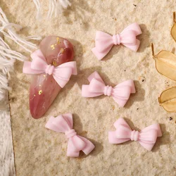 50pcs Long Pink Resin Bow Nail Art Charm 3D Kawaii Frosted Fairy Nail Bows Decor Parts DIY Japanese Design Nail Accessories