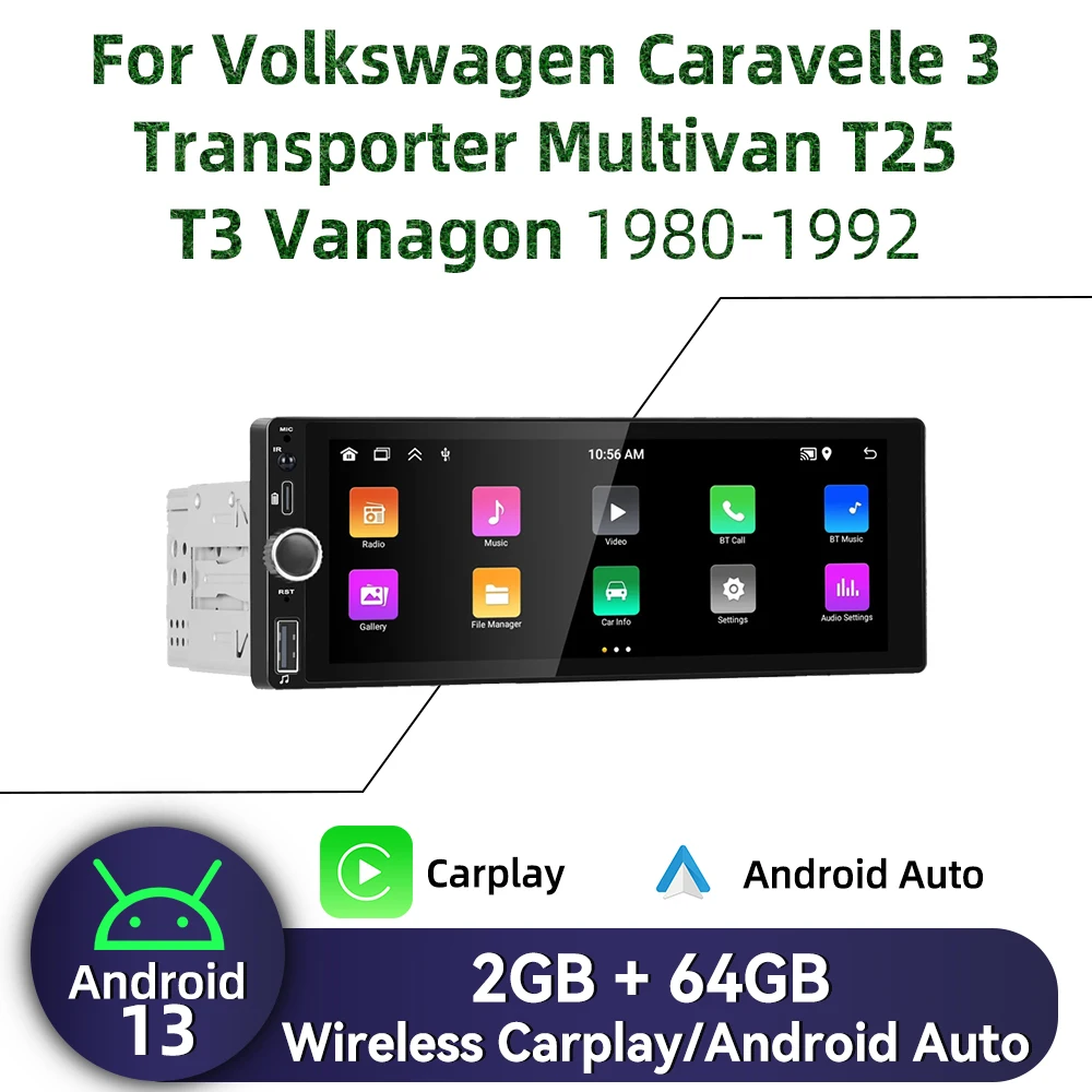 

For VW Volkswagen Caravelle 3 Transporter Multivan T25 T3 Vanagon 1980-1992 1Din Android Radio Carplay Auto 6.86" Car Multimedia