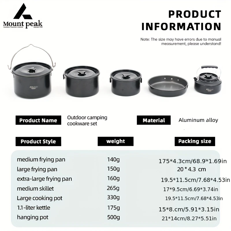 طقم أواني طهي للتخييم من سبائك الألومنيوم مكون من 3-5 قطع، طقم طهي خارجي محمول، مقلاة، غلاية، مناسب للمشي لمسافات طويلة والنزهات #3