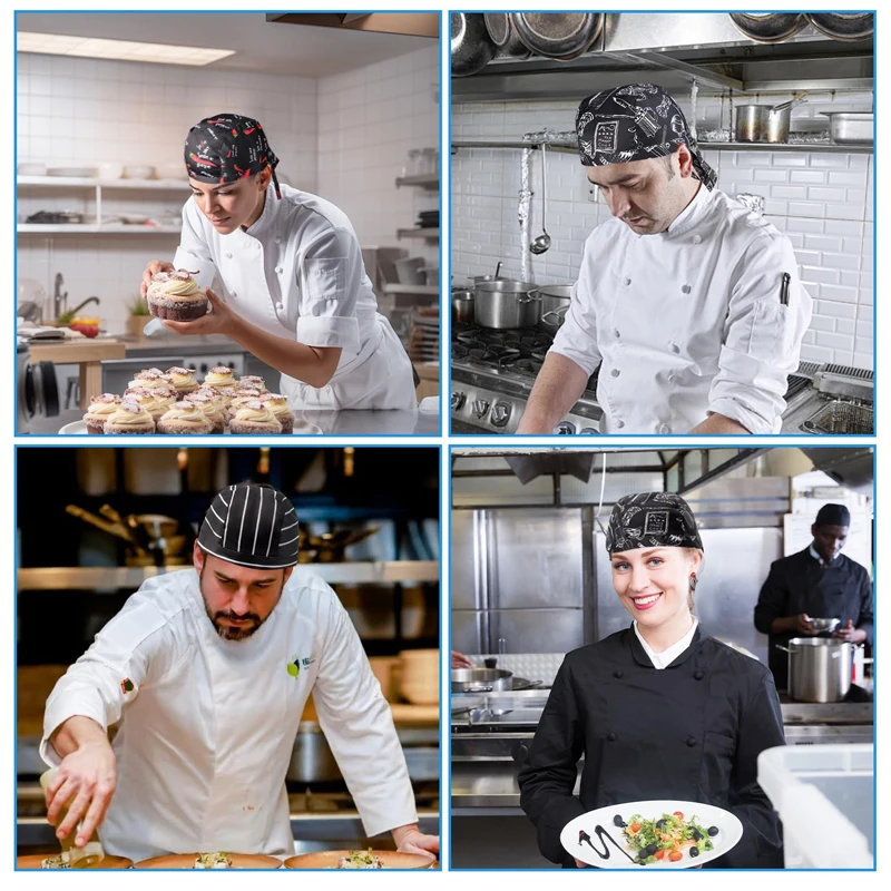 3 pezzi di cappelli da cuoco, sciarpe per la testa per uomo e donna, cappello da cuoco professionale regolabile, fascia per capelli, berretto con teschio per cucina e altri lavori