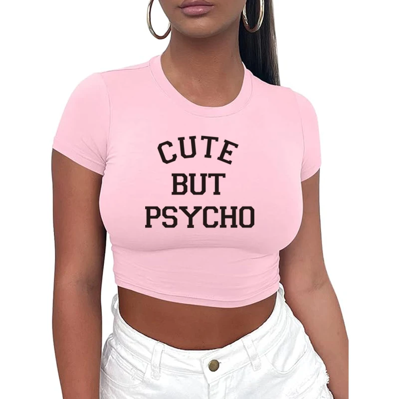 Sevimli ama psiko komik kadın T Shirt pamuk civciv kıyafet T-shirt kadın estetik Baby bebek Tee 90s Grunge kırpma üst bayanlar
