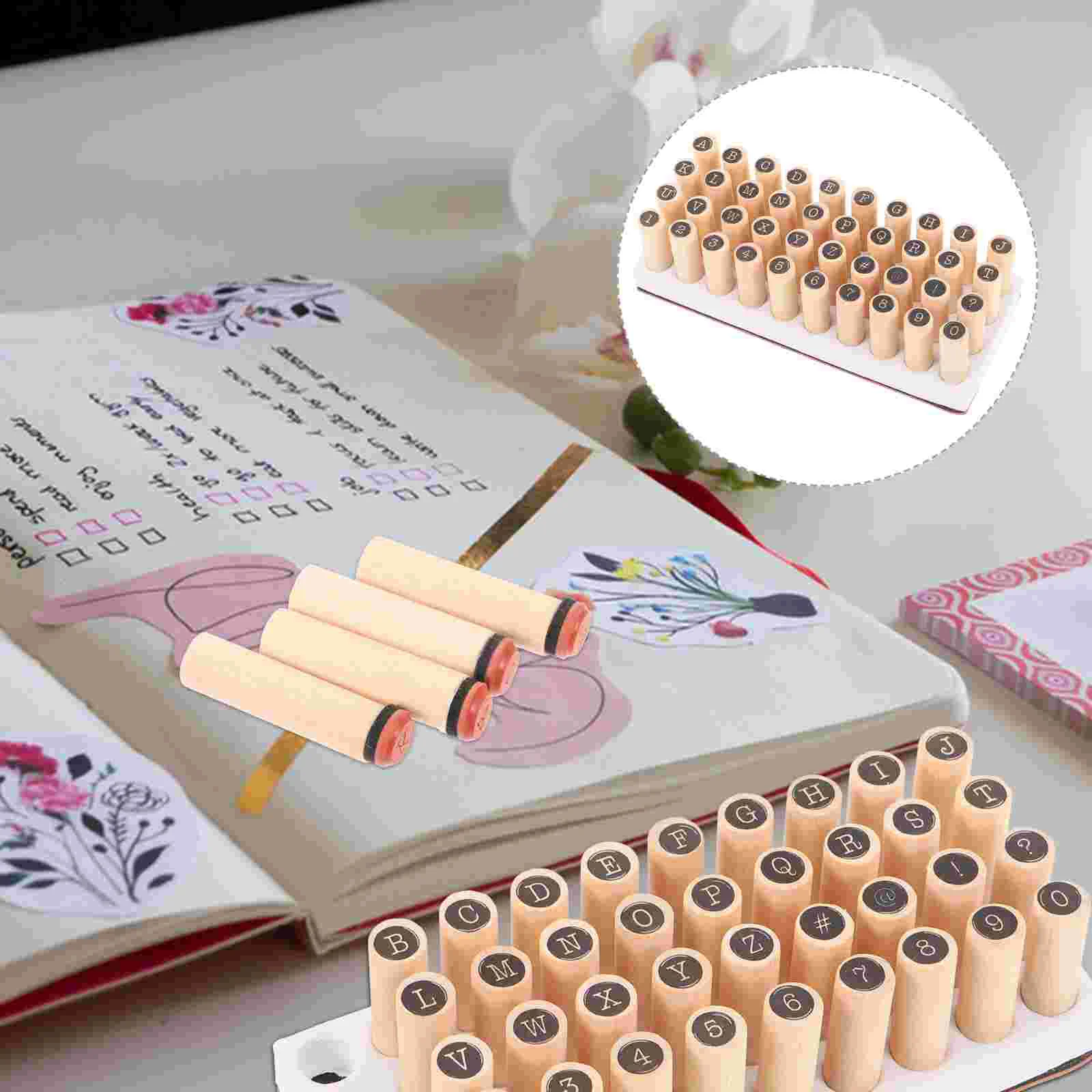 40 Pcs Letter Cylinder Seal Alphabet Stamps Vintage DIY Scrapbook Supply Cards Making Wooden Craft Scrapbooking