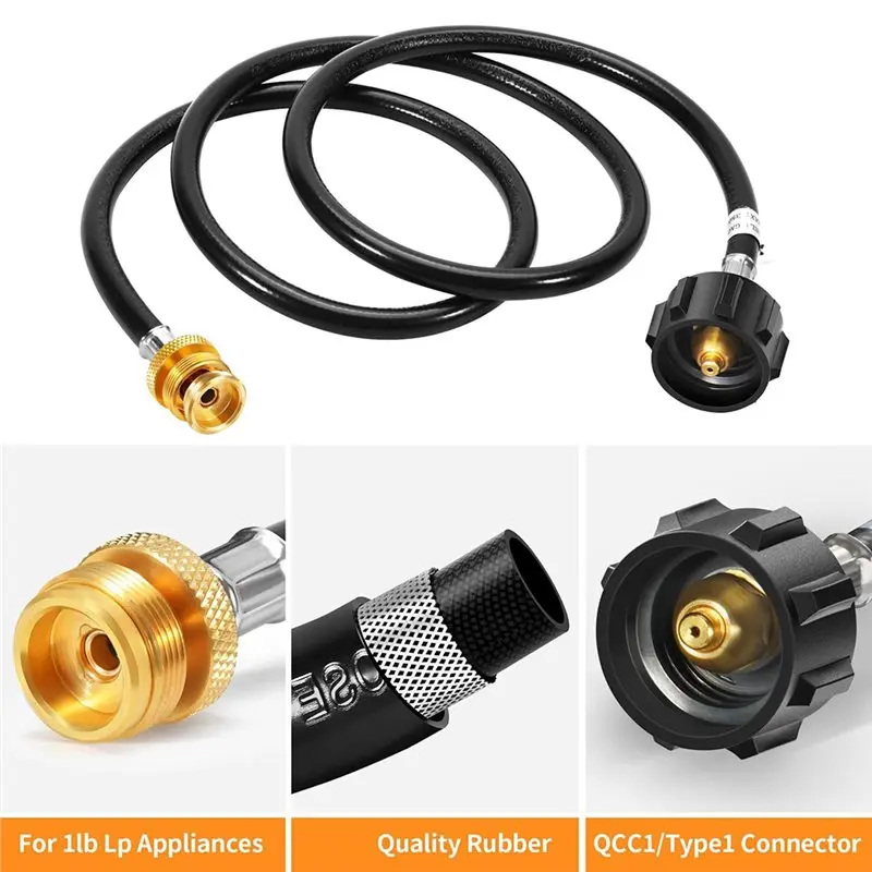 ABBY-QCC لسهولة الاتصال خرطوم محول خزانات البروبان بطول 6 أقدام من 20 رطل إلى 1 رطل مثالي لمستلزمات التخييم والطبخ في الهواء الطلق #4