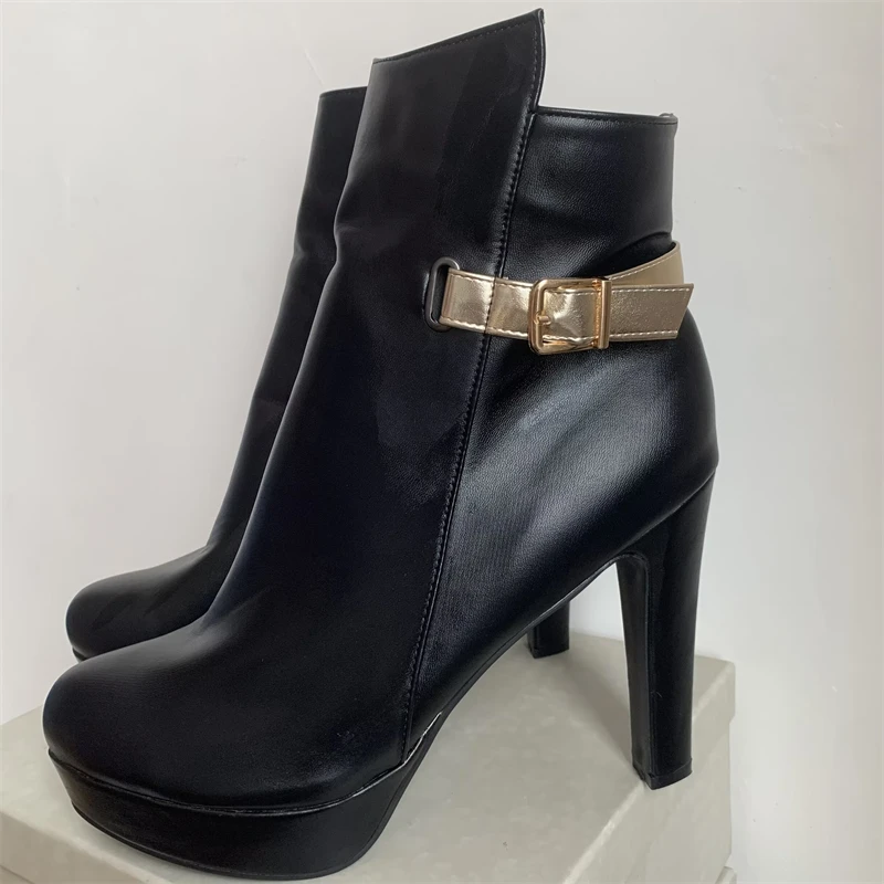 Fashion Ankle Boots For Women High Heels Buckle Short Boot Platform Black White pu Leather Party Dance Shoes Ladies Large Size