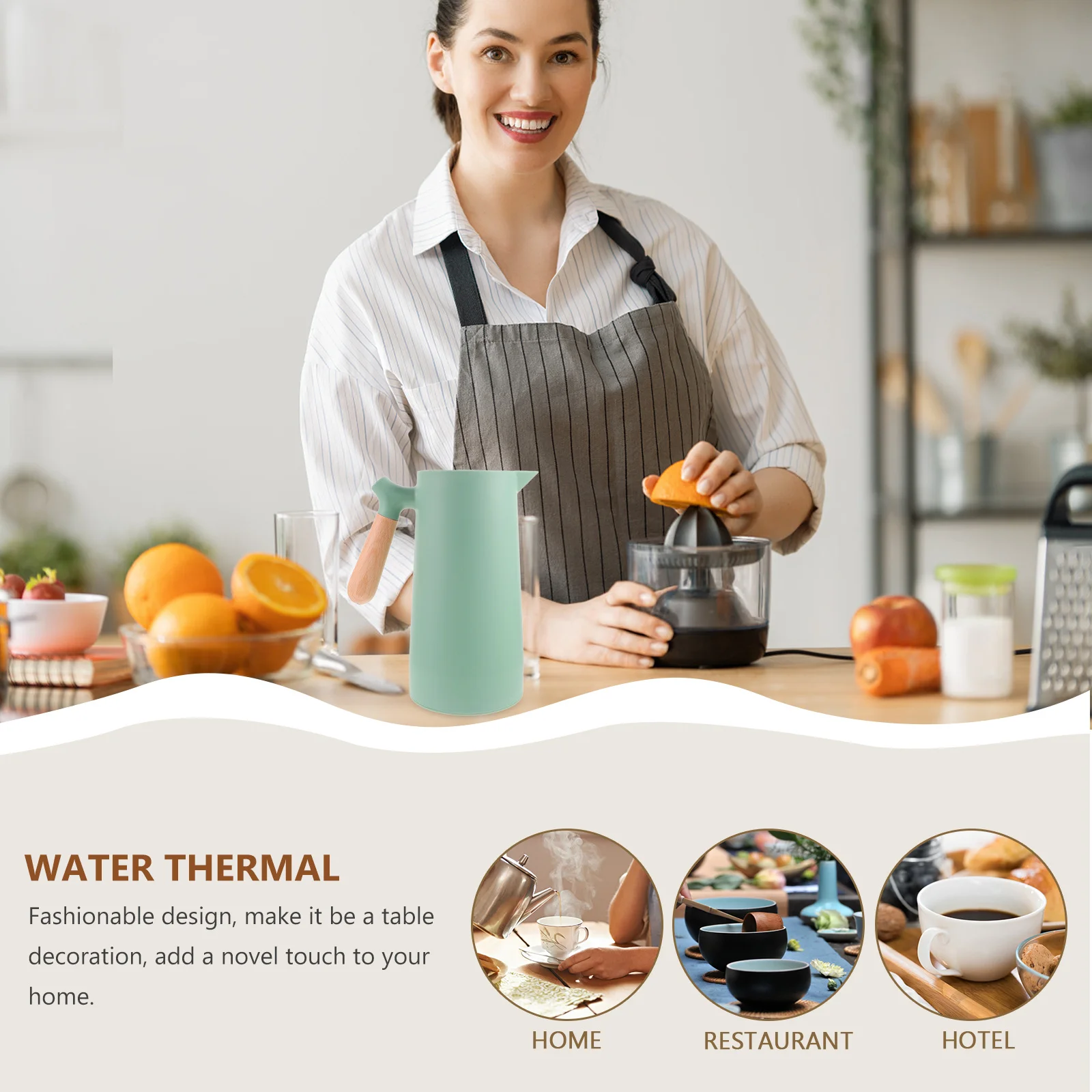 

1Pcs Thermal Water Kettle Glass Tank Insulation Pot Small Home Use Hot Water Bottle Warm Keeping Sturdy Build Wide Wooden Handle