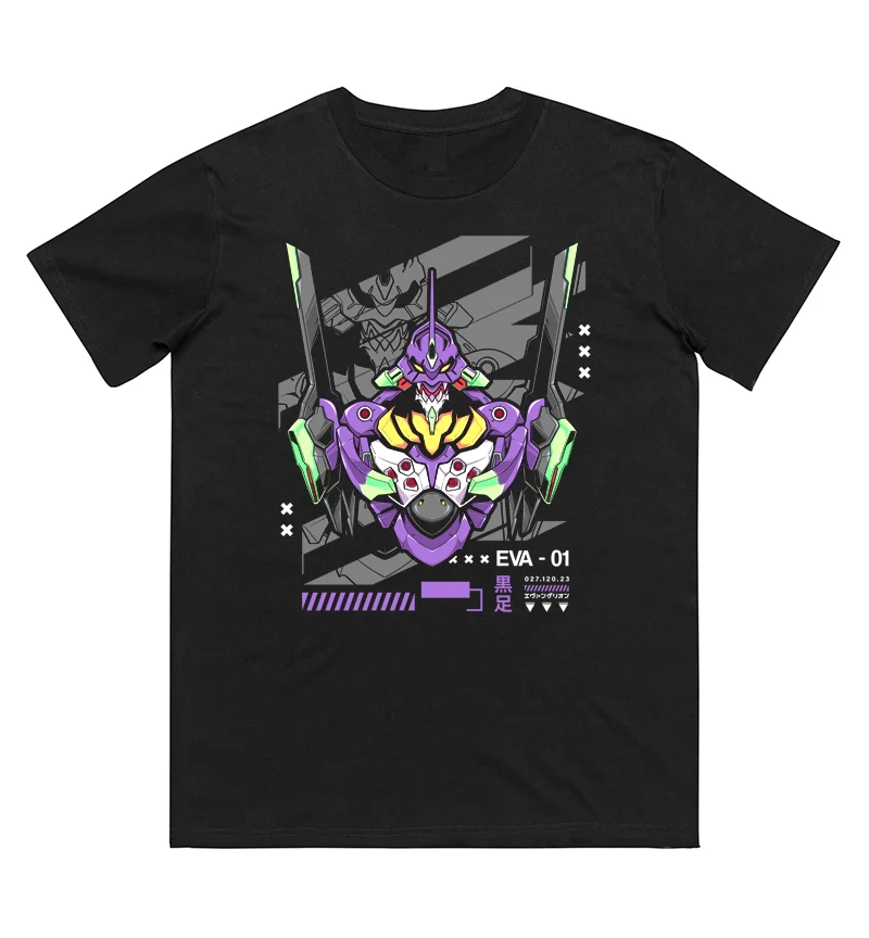Anime EVA 01 bedrucktes T-Shirt aus reiner Baumwolle für Männer und Frauen, Frühling/Sommer, neue Kollektion, modisches und lässiges Kurzarmhemd