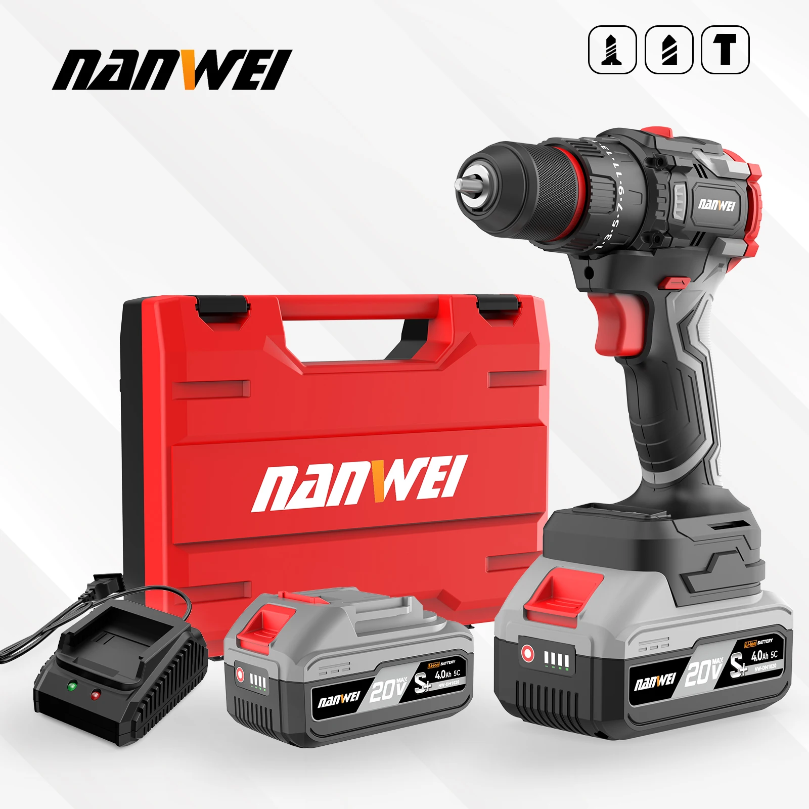 

NANWEI Power Tools 20V Brushless 10mm Drill 50Nm Compact Household Drill Impact Dual-Speed Hole Drill