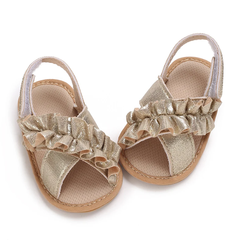 Sandalias de verano para niñas de 0 a 18 meses, zapatos de encaje brillante, antideslizantes, con suela suave, para caminar