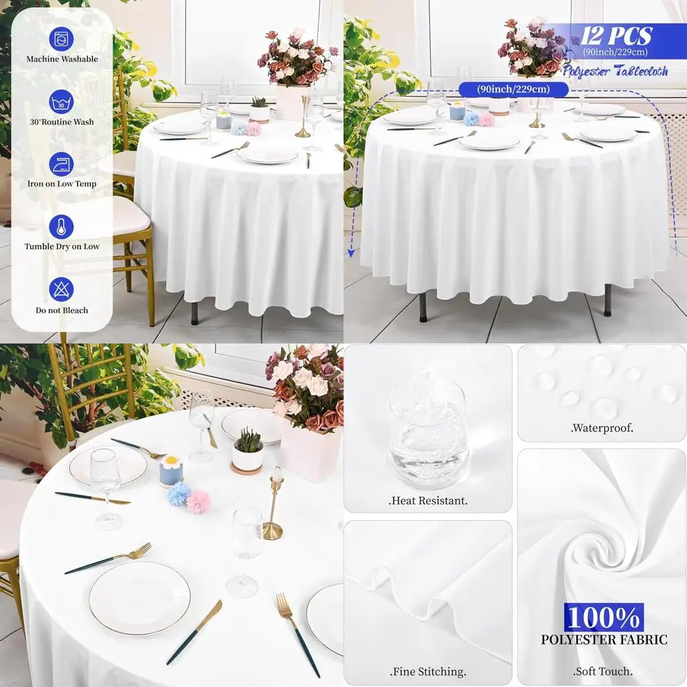 

Круглая водонепроницаемая скатерть из полиэстера 90, белая пятностойкая крышка для вечеринок, столовой и свадеб