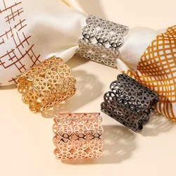 1pcs Hollow Grid Circle Pattern Silk Scarf Tube Women’s Fashion Versatile Metal Tubular Clothing Scarf Knot Button