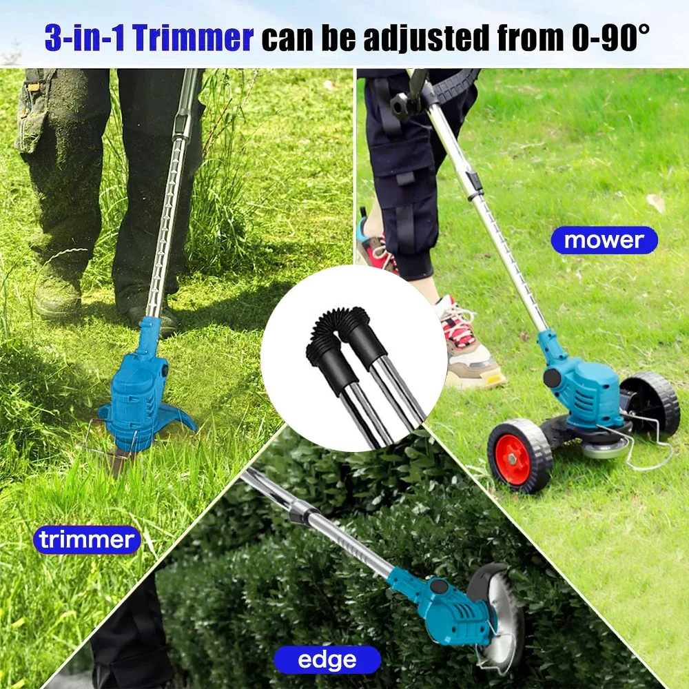 Electric Lawn Mower 21V Cordless Grass Trimmer Length Adjustable Cutter Household Garden Tools Compatible Makita 18V Battery