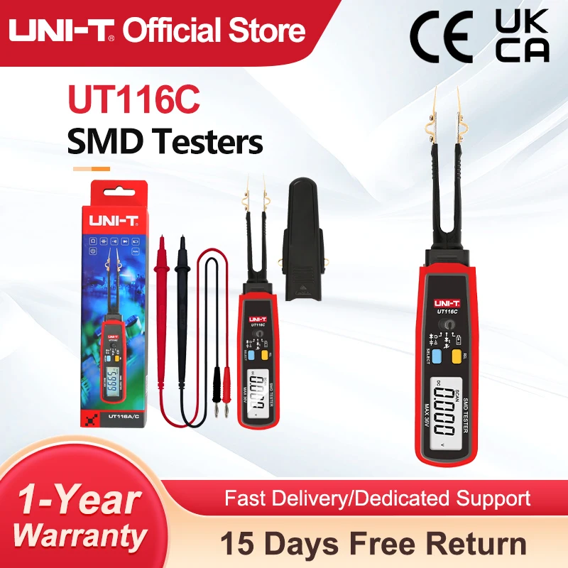 UNI-T UT116C SMD Tester 36V Spanning Batterij Meting Draaibare Pincet LED Diode Weerstand Condensator Tester