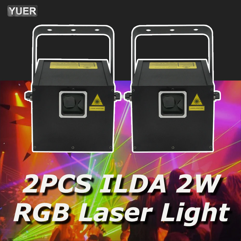 Escáner de haz de animación ILDA RGB, proyector de luz láser para escenario, DJ, discoteca, Bar, fiesta, boda, lámpara de espectáculo de efectos navideños, 2W, lote de 2 piezas