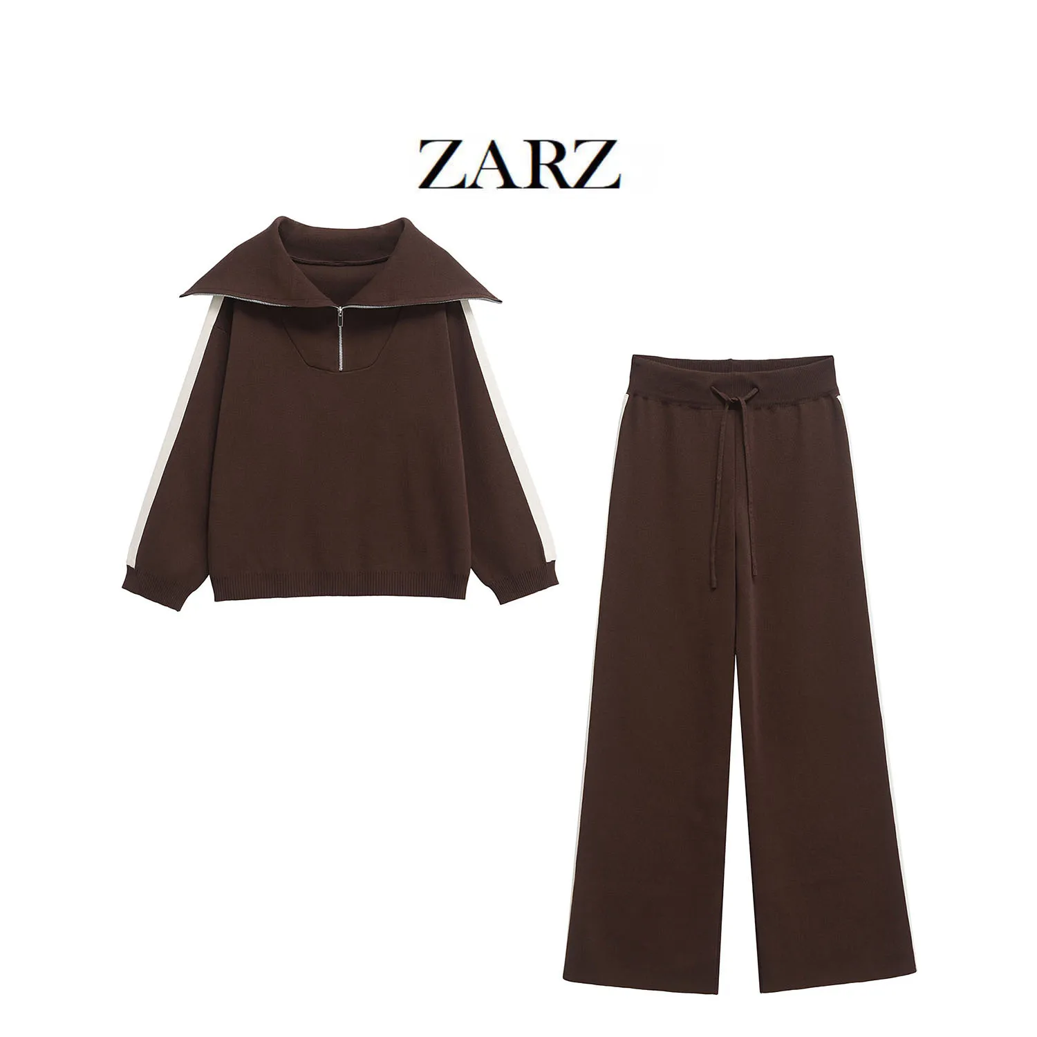 

Women's Tracksuit New In Matching Sets New Clothing Knitted Sweatshirt With Stripes Side Knitted Pants With Stripes 2 Piece Set