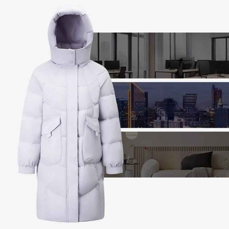Chericom 롱 여성 겨울 다운 재킷 2025 후드 따뜻한 다운 코트 통근 포켓 루즈핏 재킷 여성 Y309119Y