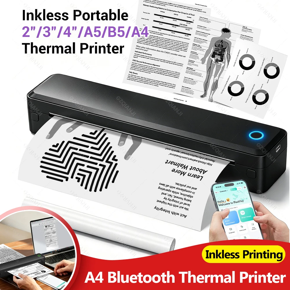

Portable Wireless Printers for Travel, Bluetooth Thermal Printer, Inkless Printing, Support 8.5x11" US Letter & A4 Thermal Paper