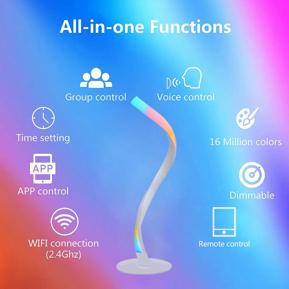 LED Spiral Table Lamp Curved Desk Bedside Lamp Colorful Rainbow Remote Control APP Control Desk Lamp For Living Room Home Decor