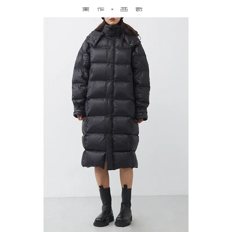 Por favor, usá-lo quando a temperatura é abaixo -20 graus ~ 2025 outono/inverno nova jaqueta de penas de pato ~ jaqueta de comprimento médio em forma de casulo para mulheres, casaco engrossado e emagrecedor