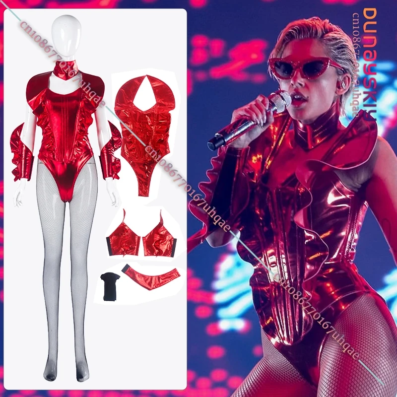 Skye Riley Cosplay Kostüm Sexy Roter Overall Laser Glitzer Pailletten Minikleid 2025-Anime Rollenspiel Tänzerin Performance Kostüm