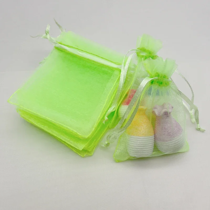 Light Yarn Drawstring Storage Bags, Mesh Pouch, Apple Green Gift Bag, Wedding Packaging, Jewelry, Drawstring, 100Pcs