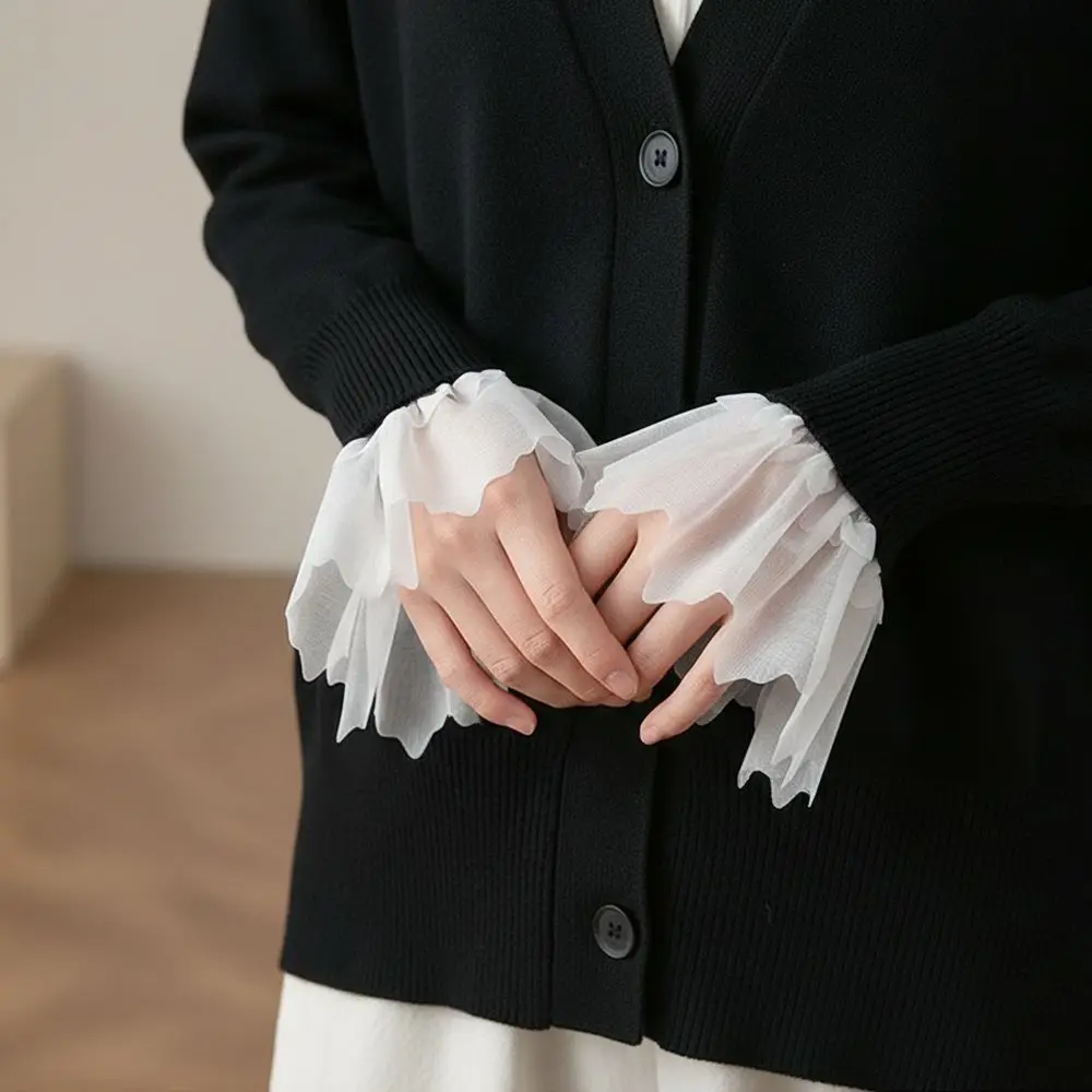 

New Multilayer Ruffle Fake Cuff Detachable White Black False Sleeve Cuffs Clothing Accessory Nail Tips Display Sleeve