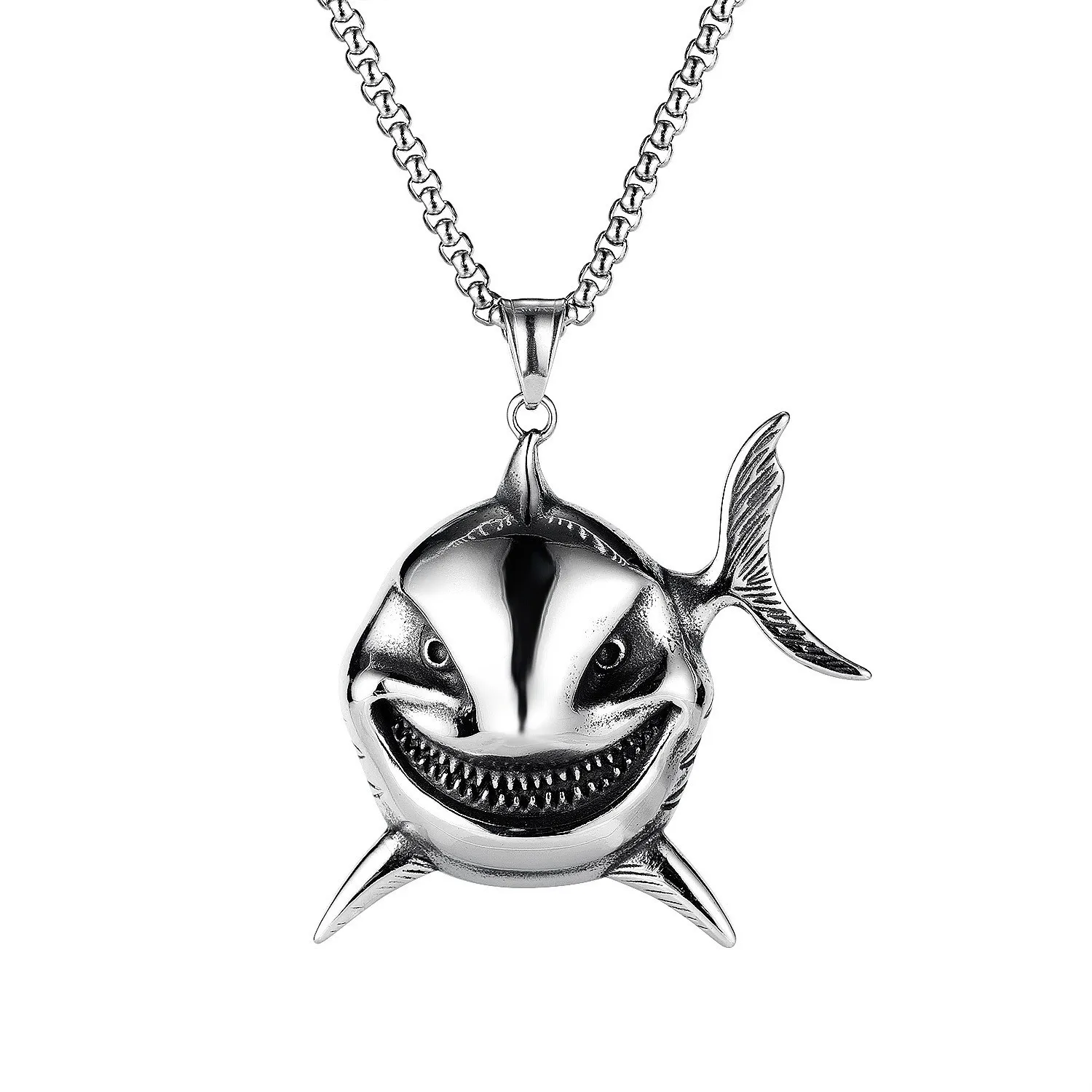 

Fashion Fierce Shark Pendant Necklace Charm Men's Necklace Metal Rock Accessories Gift Hip Hop Punk Jewelry Wholesale