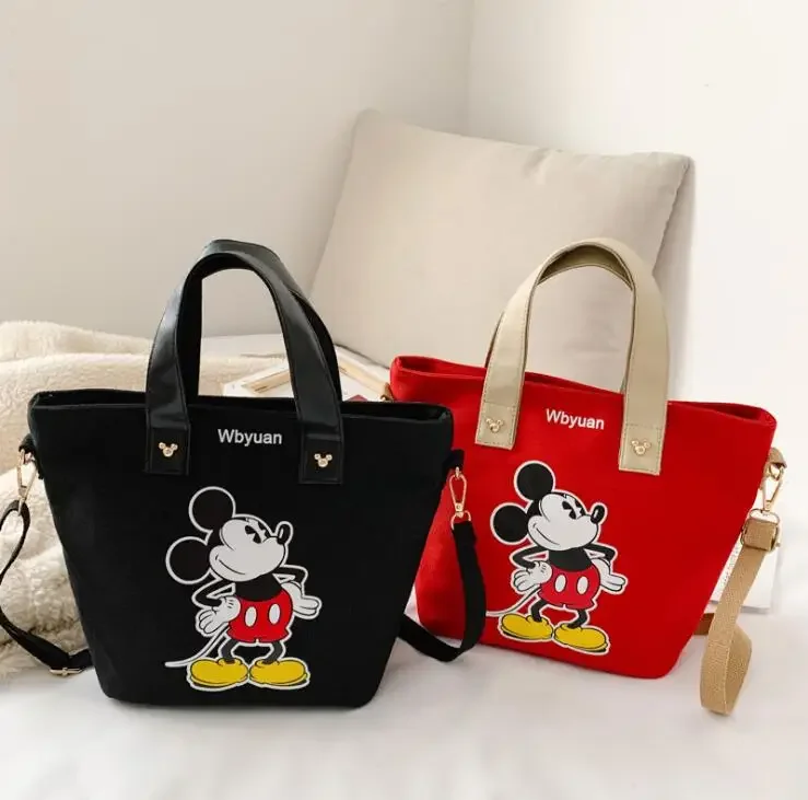 Hot Disney Mickey Mouse Women Bags Fashion Minnie Girl Shopping Bags Large Capacity Personality PU Canvas Bag Best Gifts