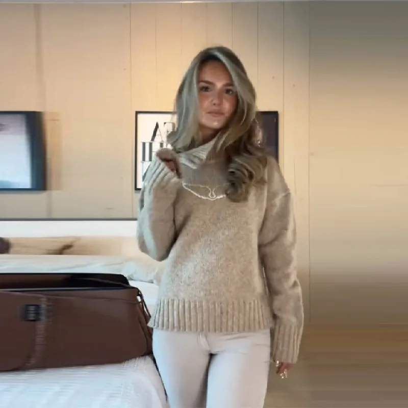 

High Collar Women's Sweater Wing Printed Pullovers Fashion Breasted Long Sleeve Comfort Top 2025 NEW Casual Autumn Lady Sweaters