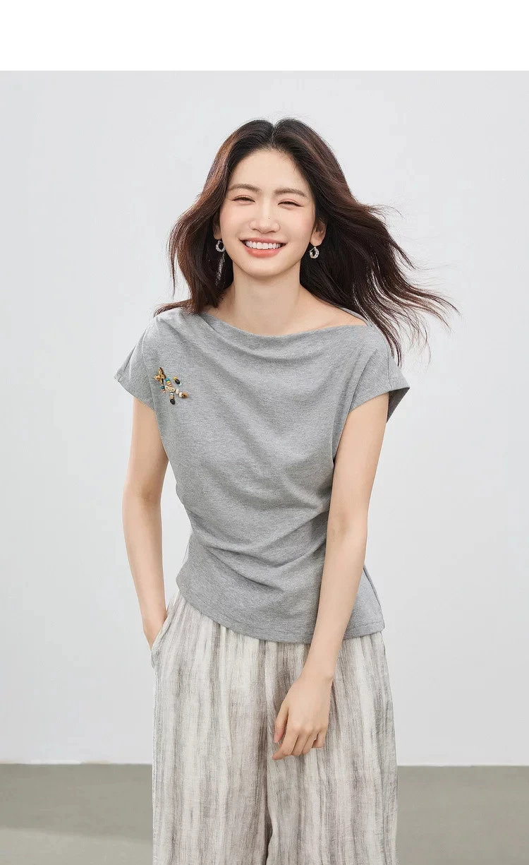 SENTUBILA 2026 Sommer-Damenanzug Zweiteiliges Hosen-Set Lässiges Baumwoll-T-Shirt Leinen-Hose mit Weitem Bein Damenbekleidung 162ZL6840 – Detail 13