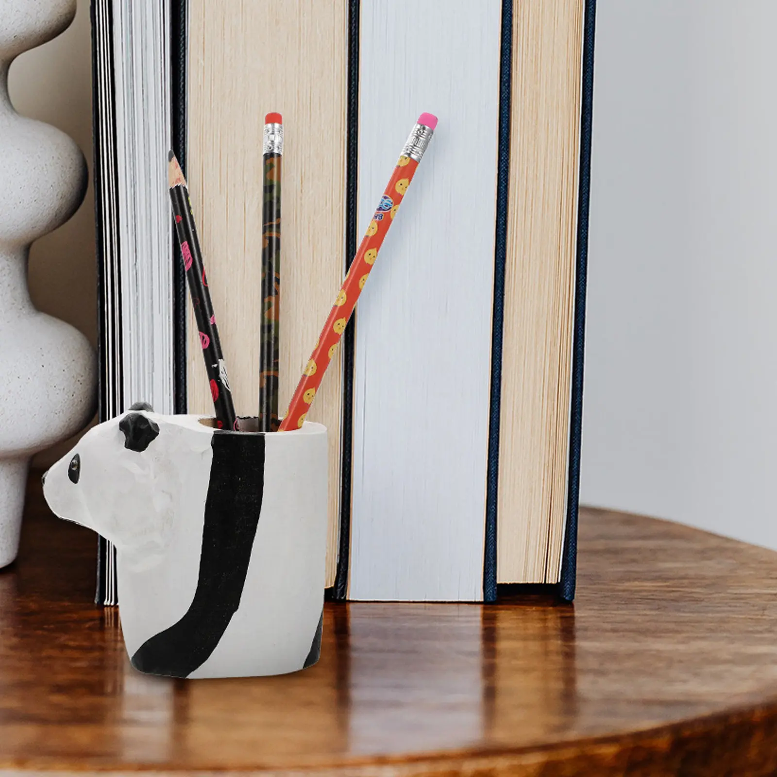 

Деревянная подставка для ручек в виде панды ручной работы, настольный органайзер, контейнер для канцелярии, декоративный стаканчик для ручек для офиса, дома, школы, креативный дизайн, 1 шт.