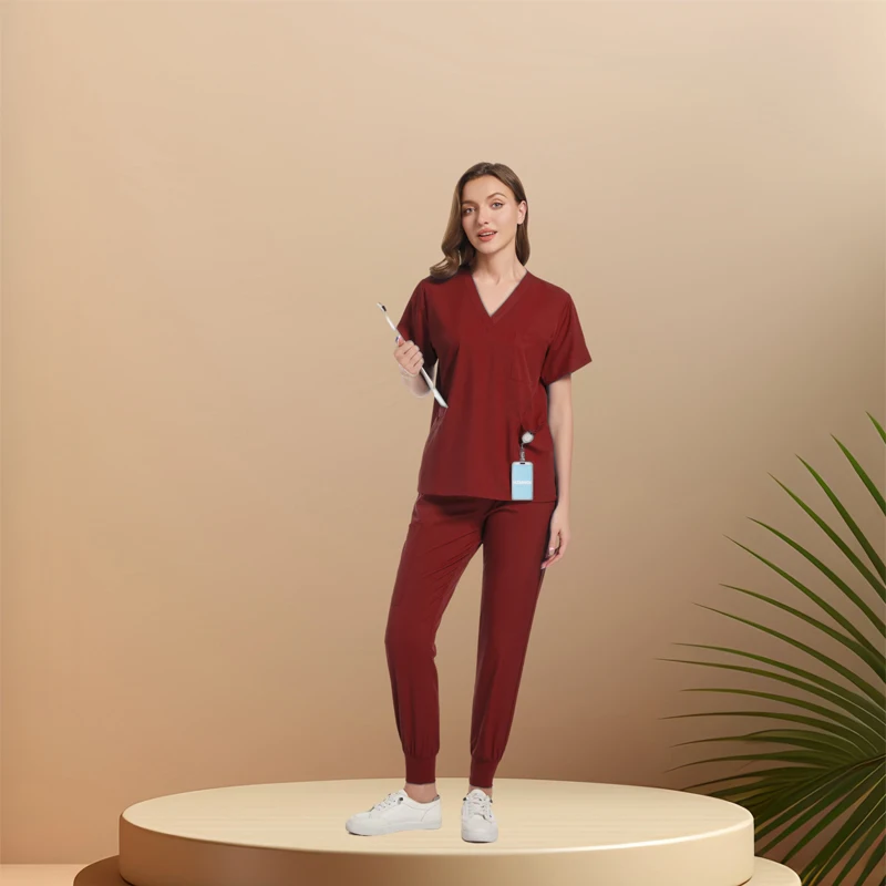 Women Medical Uniforms Slim Fit Scrubs Sets Tops Straight Pant Nurses Accesssories Dental Clinic Beauty Salon Workwear Clothes