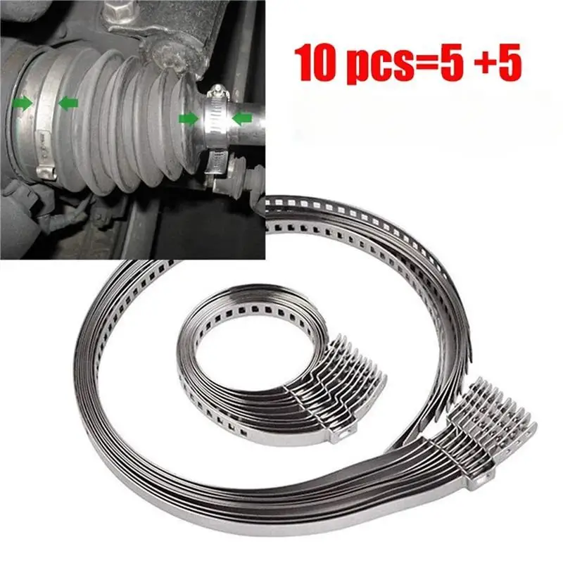 Universal Stainless Steel Axle CV Joint Boot Crimp Clamp: 10Pcs Kit Driveshaft 25-120mm Adjustable
