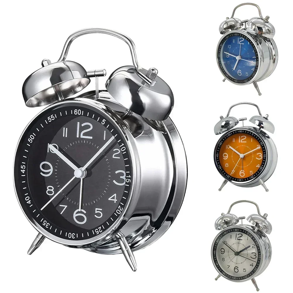 Loud Alarm Clock Mechanical Double Bells Metal Alarm Clock Night Lights Decor  With Dual Bell Night Light Bedside Bedroom