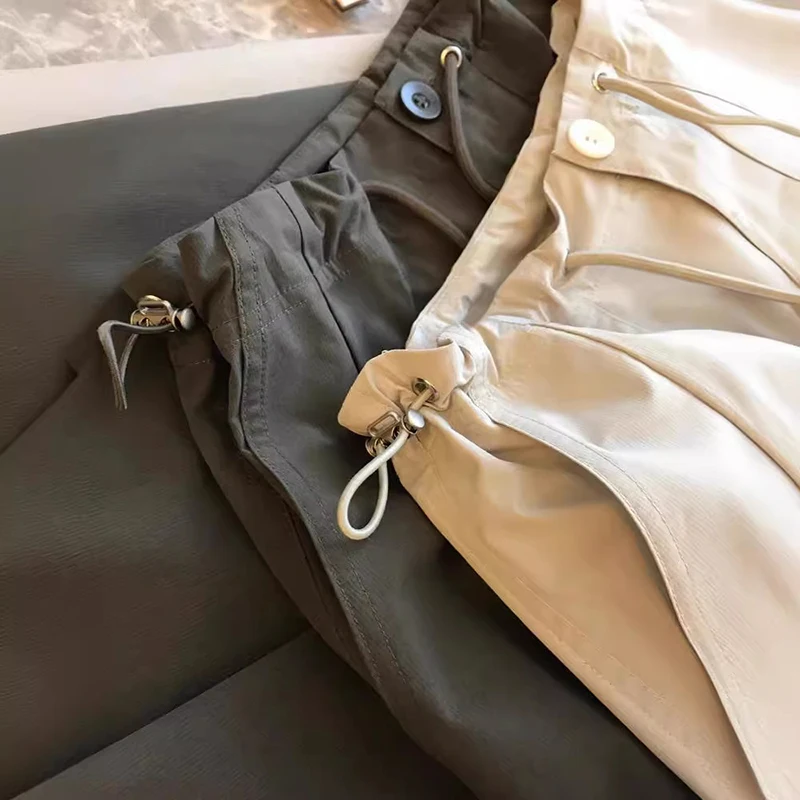 Casual Drawstring High Waist Cargo Pants Korea Fashion Classic Wide Leg Trousers Baggy Jogger Sweatpants Loose Women Pantalones