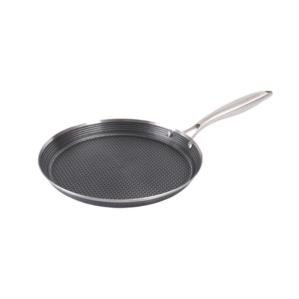 Universal Honeycomb Pattern Crepe Pan Ergonomic Handle Stainless Steel Pancake Pan Evenly Heated…